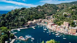 Bay seen from the Brown Castle, Portofino, Italy