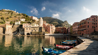 Bay of the village during winter, Vernazza, Cinque Terre, Italy