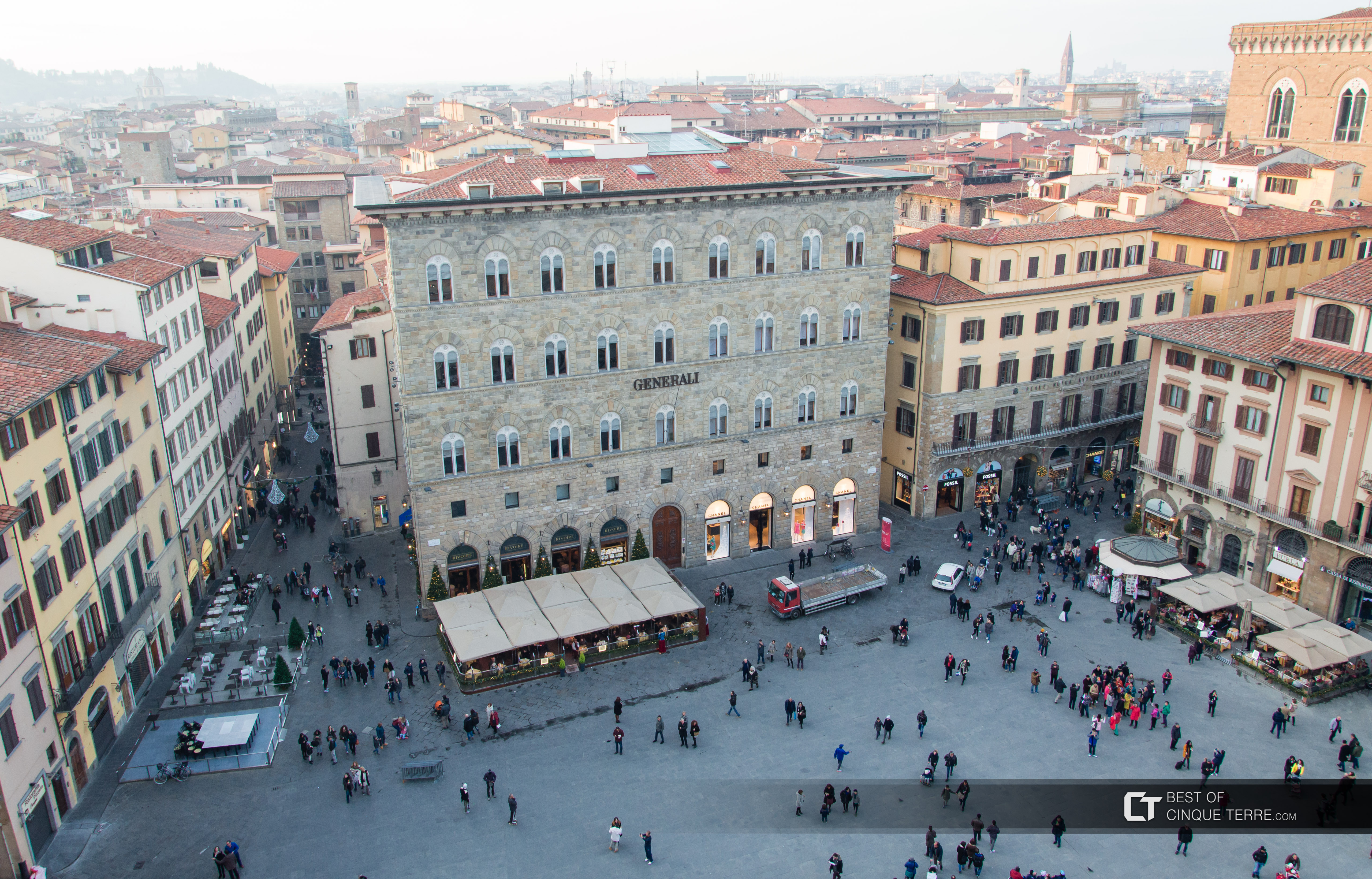 Piazza della Signoria vom Turm des Palazzo Vecchio aus gesehen, Florenz, Italien