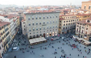 Piazza della Signoria vom Turm des Palazzo Vecchio aus gesehen, Florenz, Italien
