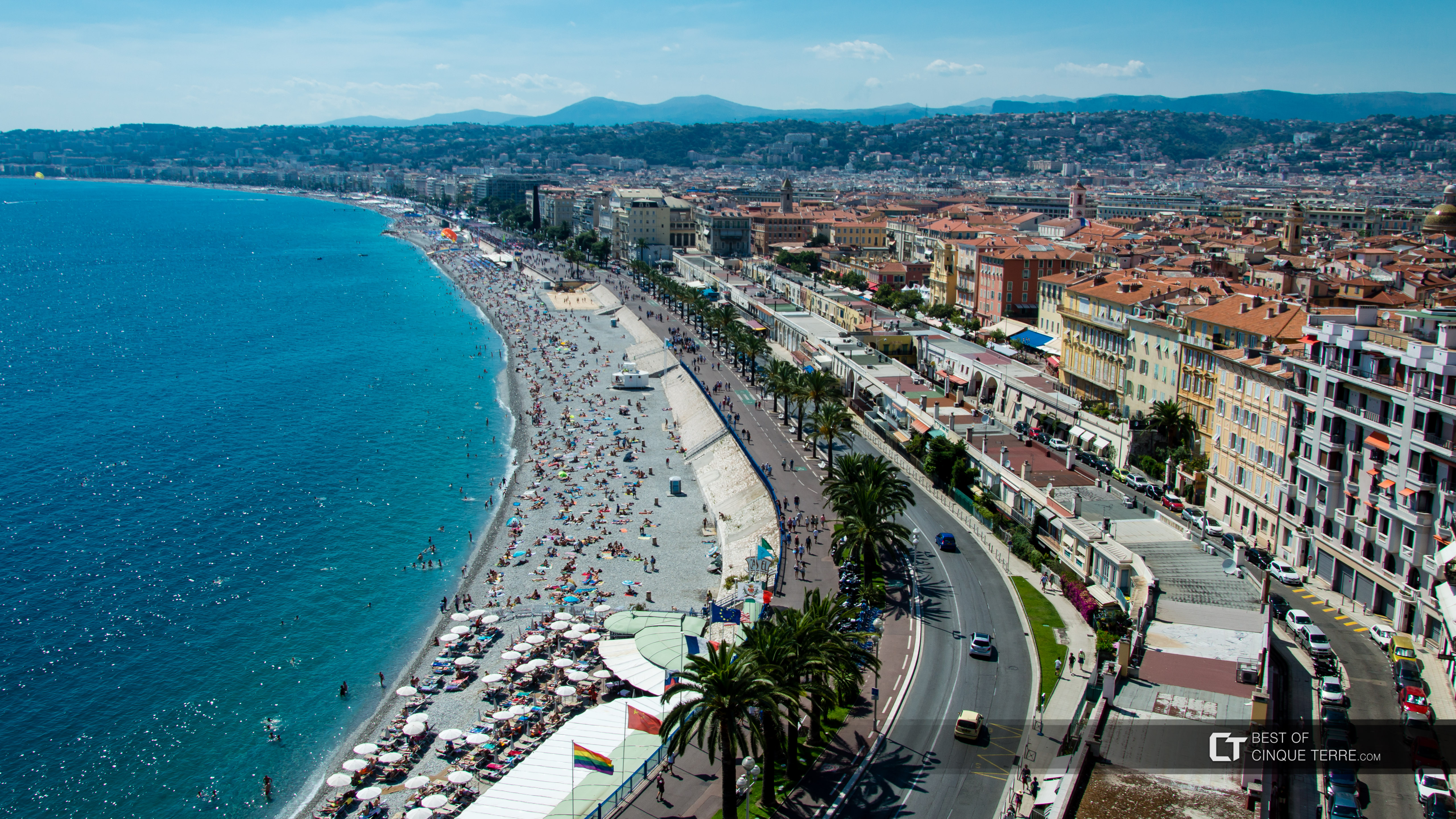 Promenade des Anglais vista do ponto panorâmico da Colina do Castelo, Nice, França