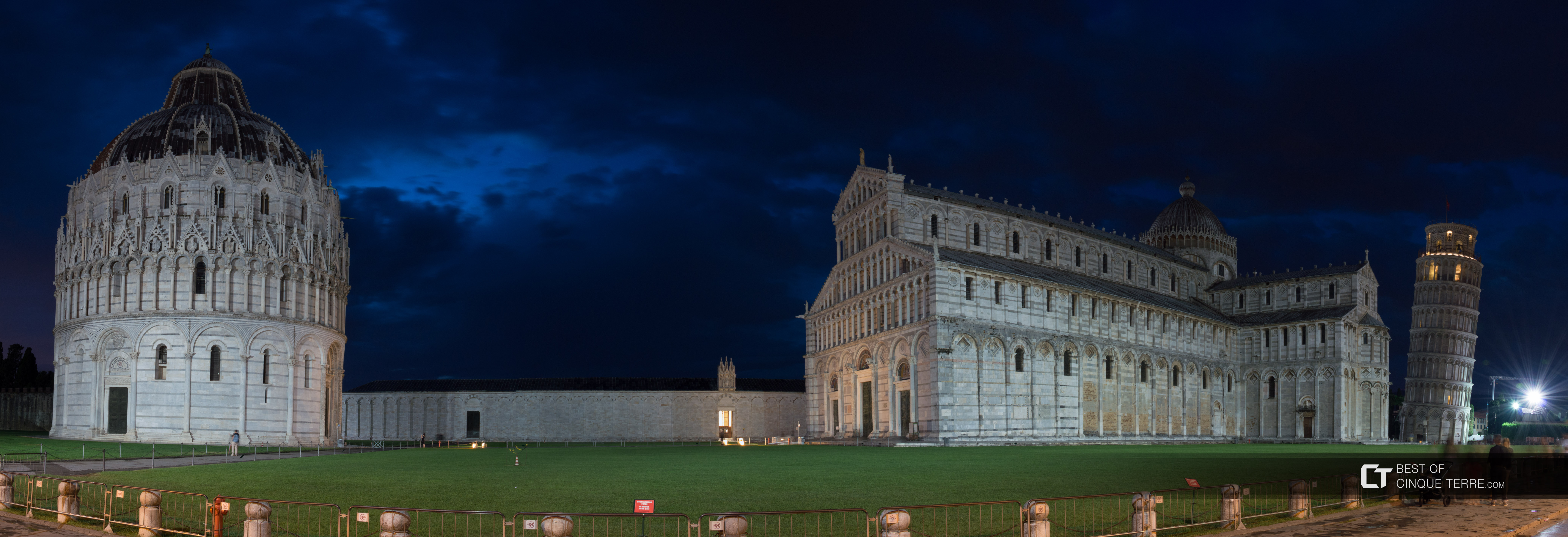 Square of Miracles (Piazza dei Miracoli), a bird's eye view by night, Pisa, Italy