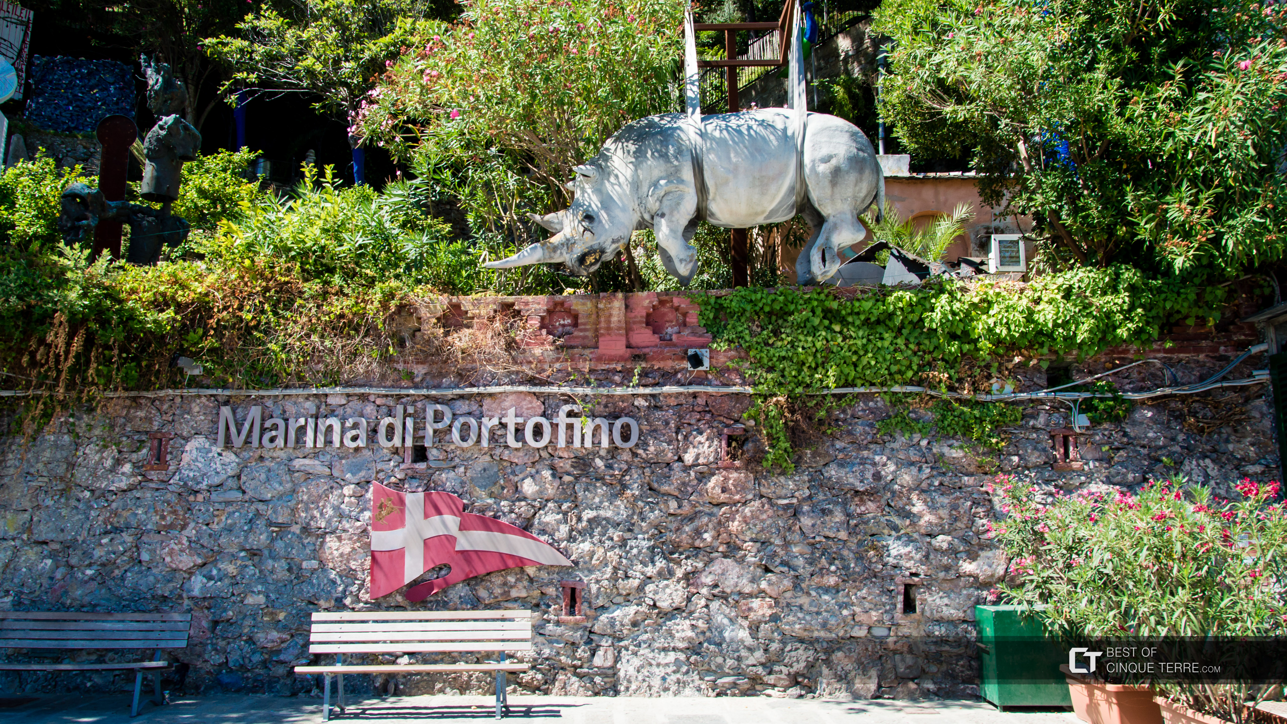 Statue of the rhinoceros, symbol of the town, Portofino, Italy